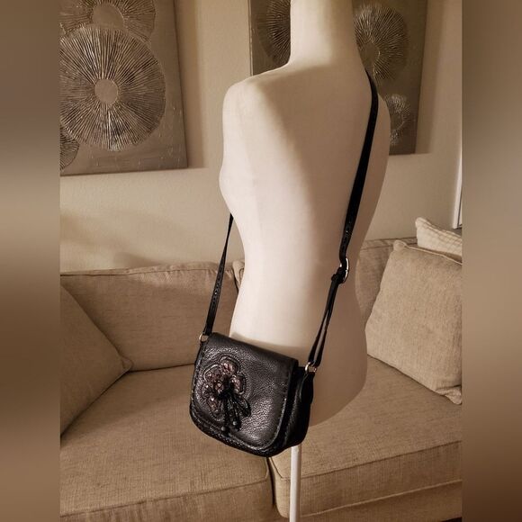 Brighton Jeweled Front Pebbled Leather Crossbody Purse - Picture 3 of 15